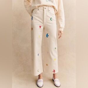 SÉZANE X PANGEA - Le Crop Jeans in Ecru Embroidery - Size 8 (US) / 40 (EU)